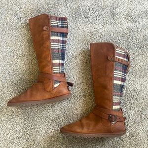 UGG Marielle Leather & Plaid Flannel Tall Boots 8